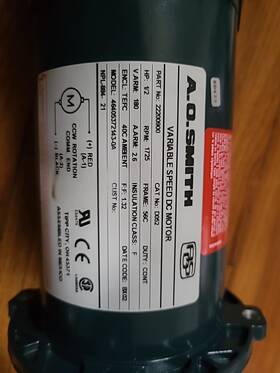46405372143-0a A. O. Smith A.o. 1/2 Hp Variable-speed Dc Motor. Rated 180 Vdc Armature Tefc 56c