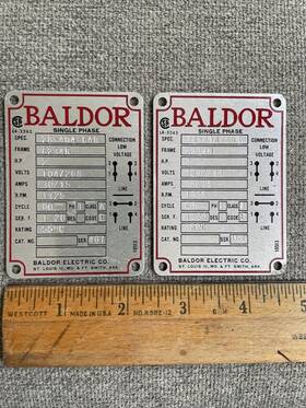 28-404-648 Baldor Electric Co Specifications Plates Single Phase Aluminum