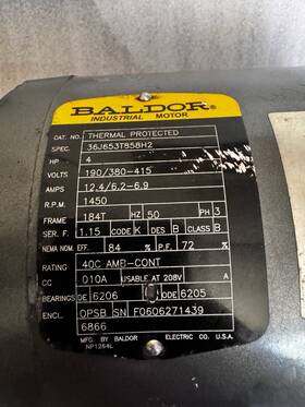 36j653t858h2 Baldor 5 Hp 3-phase 208-230/460v Induction Motor Opsb 1750 Rpm