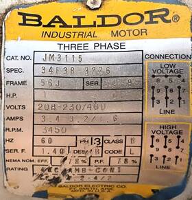 Jpm2513t Baldor Reliance 15 Hp Industrial Motor 3 Ph 08-230/460v 60hz 176