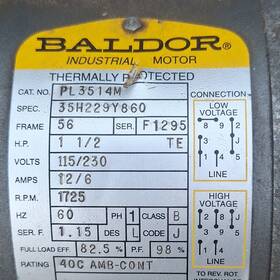 Pl3514m Baldor Industrial Motor 1.5 Hp 1725rpm Ac 115/230v Tefc