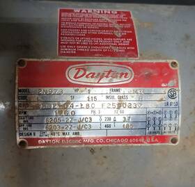 2n973 Dayton Motor 1hp Phase 3 1760rpm Small Electric Hobby General Use Untested