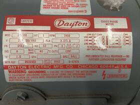 3n287b Dayton Motor 3n28b 2hp 3-ph 1740rpm 230/460vac Frame J56hz