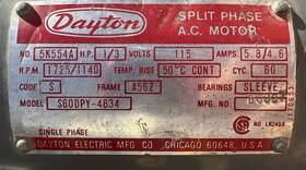 5k554a Dayton Nos Split Phase Electric Motor 1/3hp 1725rpm 115v Usa No