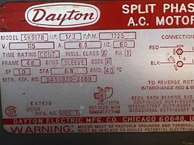 5k917b Dayton 5k917 Gp Motor 1/3 Hp 1 725 Rpm 115v Ac 48z