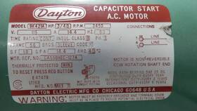 9k421a Dayton Capacitor Start A.c. Motor 115v 3/4b Hp. 3450 Rpm. #2385