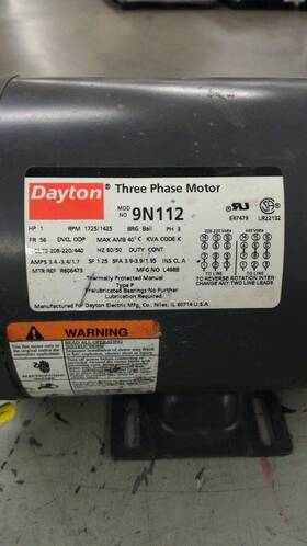 208-220 Dayton 9n112 3 Phase Electric Motor 208-220/440 1725/1425 Rpm