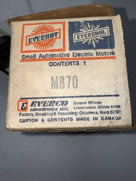 M870 Everco Everhot Everkool 12-volt Small Automotive Electric Motor Tested