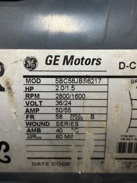 5bc58jb6217 Ge Motors Model Dc Motor 36/24 Volt