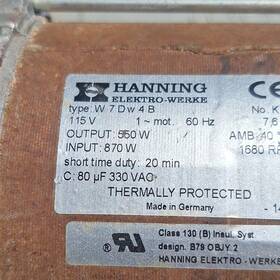 W7dw4b Hanning Elektro-werke Induction Motor 115v Ac 60hz 7.6a 1680rpm
