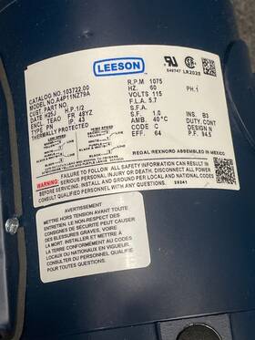 A4p11nz79a Leeson 103722 103722.00 Electric Motor 1/2 Hp 1075 Rpm 1-ph 115 Volt 48yz