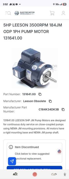 C184k34dk3b Leeson Lesson 5hp Motor 3500rpm