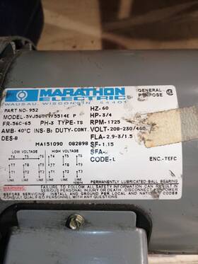 5vj56tvf5514e Marathon Electric Motor 3/4 Hp 3ph Nos Surplus