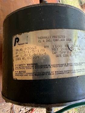 82109 Packard Thermally Insulated 208/230 Volt 1/3-1/5-1/8 Hp Electric A/c Motor