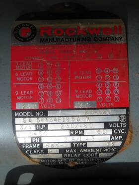 66-020 Rockewll American-made Ac Motor 3/4 Hp 220 Or 440vac Includes Magnet Relay Start/stop