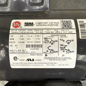D34cp3ph U.s. Motors General Purpose Motor 3/4hp 1140rpm 56h
