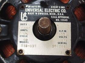 118-035 Universal Electric Co. Not Tested #12645 Model Motor 115v