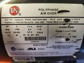 P63tyeke-4993 Us Motors Polyphase Airover 2 Hp 208/220/230volt Rpm 1755 Phase 3 Barely Used