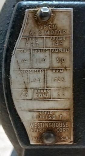 1177150 Westinghouse Motor Model 1/4 Hp 1725 Rpm 110 V