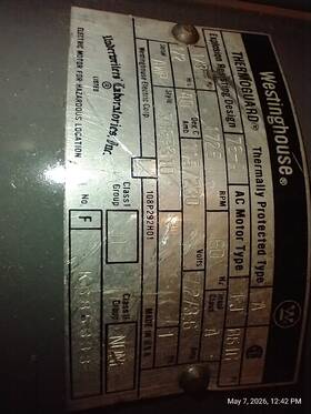 308p310 Westinghouse Dual Voltage Single Phase 1/3 Hp Rated For Hazardous Location