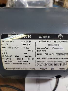 316p361 Westinghouse Motor 1/8hp 1425rpm 115v