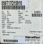 K1307A Marathon 0.50 Hp, Ph, Hz, 230/460 V, 1800 Rpm, 56C Frame, Dp. Fixed Price $329.00.