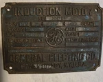 Antique General Electric Brass Induction Motor Plaque Schenectady Ny 13513B. Fixed Price $65.00.