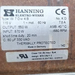 Hanning Elektro-werke W7DW4B Induction Motor 115V Ac 60HZ 7.6A 1680RPM. Fixed Price $100.00.