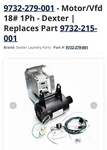 Dexter Washer Motor/vfd Single Phase (9732-279-001). Fixed Price $795.00.