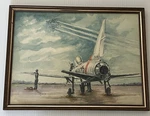 Us Air Force Plane Painting F-100 Single Engine Show Formation Mid Century. Fixed Price $317.45.