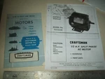 Copy Of Motor Manual & How Pamphlet From 12" Sears Craftsman Wood Lathe. Fixed Price $9.99.