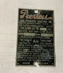 Vintage Peerless Electric Motor Co Metal Id Name Emblem Advertising Sign. Fixed Price $9.95.