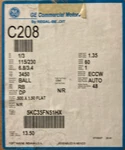 C208 Ge 1/3HP 3450 Rpm 48 Odp 115/230V Phase 5KC35FN51HX. Fixed Price $249.00.