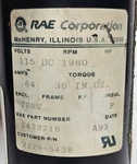 Rae Corporation Motor 2423216 2129-5438 1980RPM .64A 115V Dc 36 In-oz Serviced. Fixed Price $135.00.
