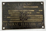 Vintage General Electric Induction Motor Brass Nameplate - Schenectady, Ny. Fixed Price $55.00.