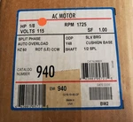 Century Ac Motor A.o. Smith M-HG2N009 Cat 940 Hp 1/8 Amps 2.6 Type Sp Rpm 1725. Fixed Price $132.00.