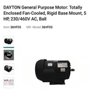 Dayton Motor 5HP. Fixed Price $350.00.