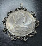 Maria Theresa Thaler Set Handmade Sterling Filigree Frame. 1780 Re-strike.. Fixed Price $170.00.