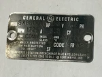 Vintage General Electric Brass Alternating Current Motor Id Name Plate. Fixed Price $5.95.